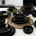 Set de vajilla de 24 piezas negro/dorado/gres