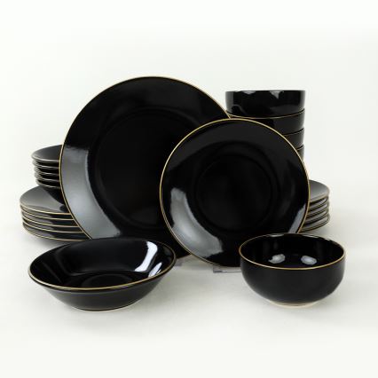 Set de vajilla de 24 piezas negro/dorado/gres
