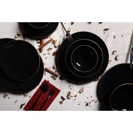 Set de vajilla de 24 piezas negro/dorado/gres