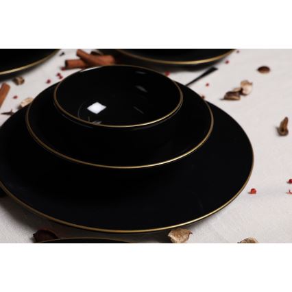 Set de vajilla de 24 piezas negro/dorado/gres