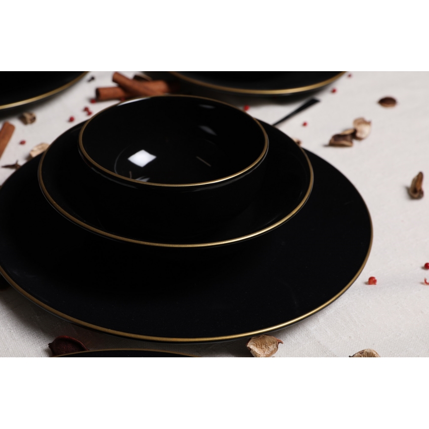 Set de vajilla de 24 piezas negro/dorado/gres