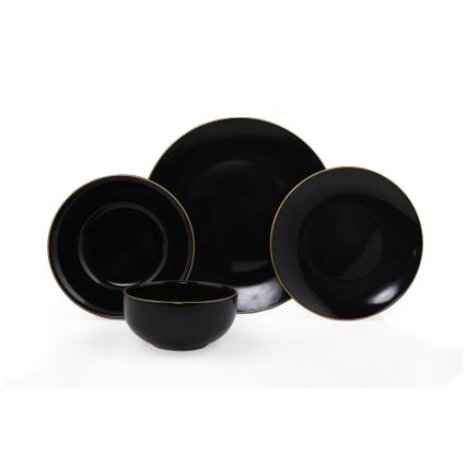 Set de vajilla de 24 piezas negro/dorado/gres