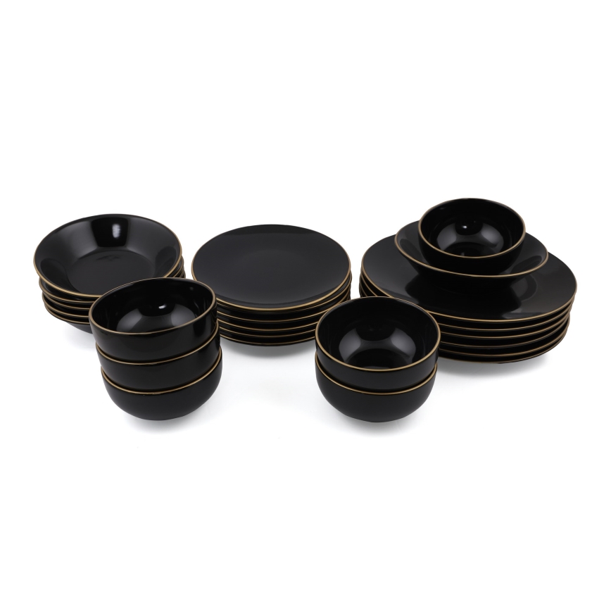 Set de vajilla de 24 piezas negro/dorado/gres