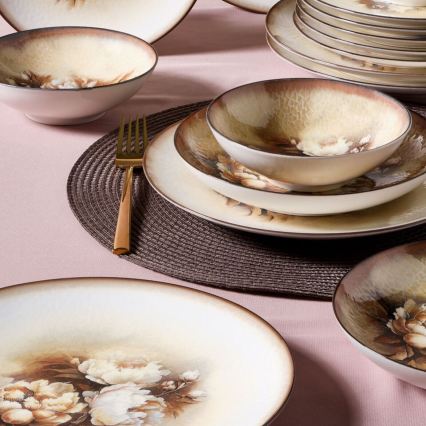 Set de vajilla de porcelana, 26 piezas, beige/marrón/blanco
