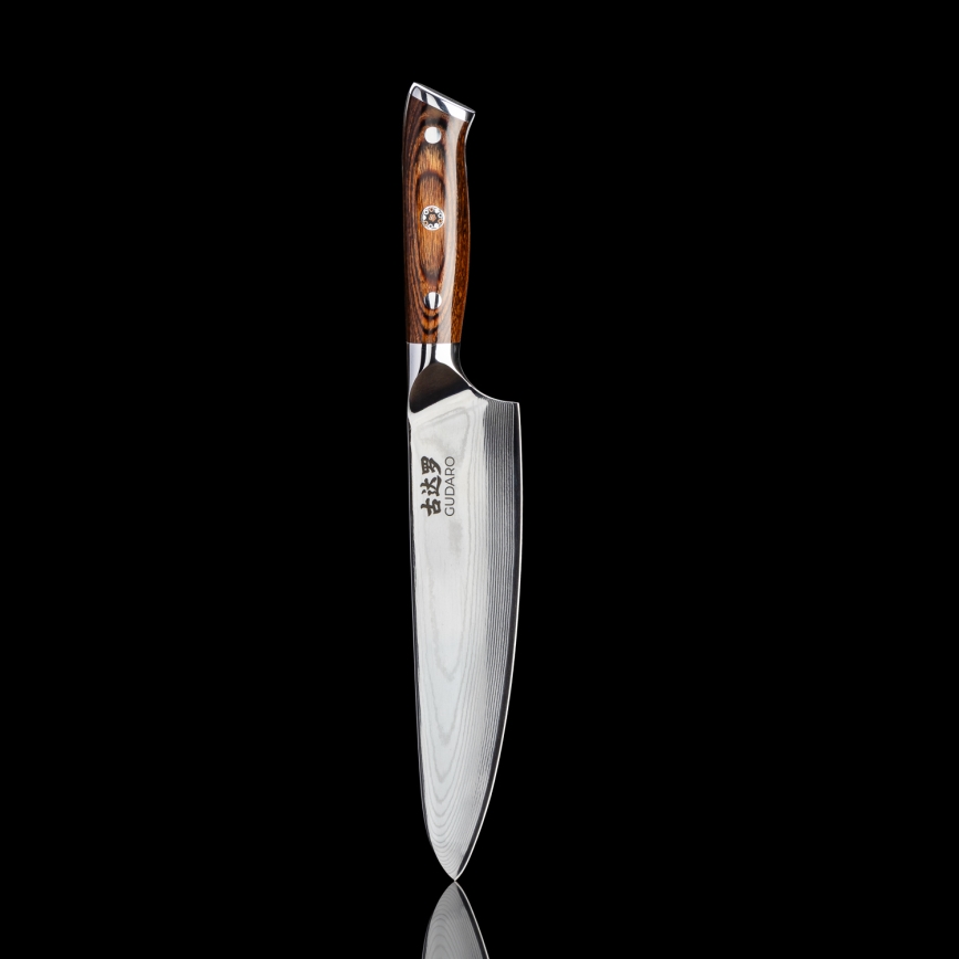 Gudaro - Pack de 2 cuchillos de chef de Damasco FENG 8, 67 capas de acero, longitud 20 cm + 1x GRATIS cuchillo de cocina de Damasco FENG 3,5, 67 capas de acero, longitud 9,5 cm