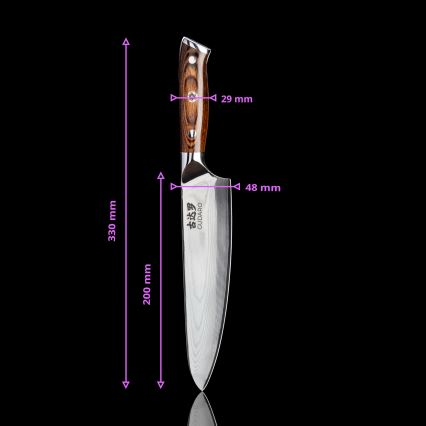 Gudaro - Pack de 2 cuchillos de chef de Damasco FENG 8, 67 capas de acero, longitud 20 cm + 1x GRATIS cuchillo de cocina de Damasco FENG 3,5, 67 capas de acero, longitud 9,5 cm
