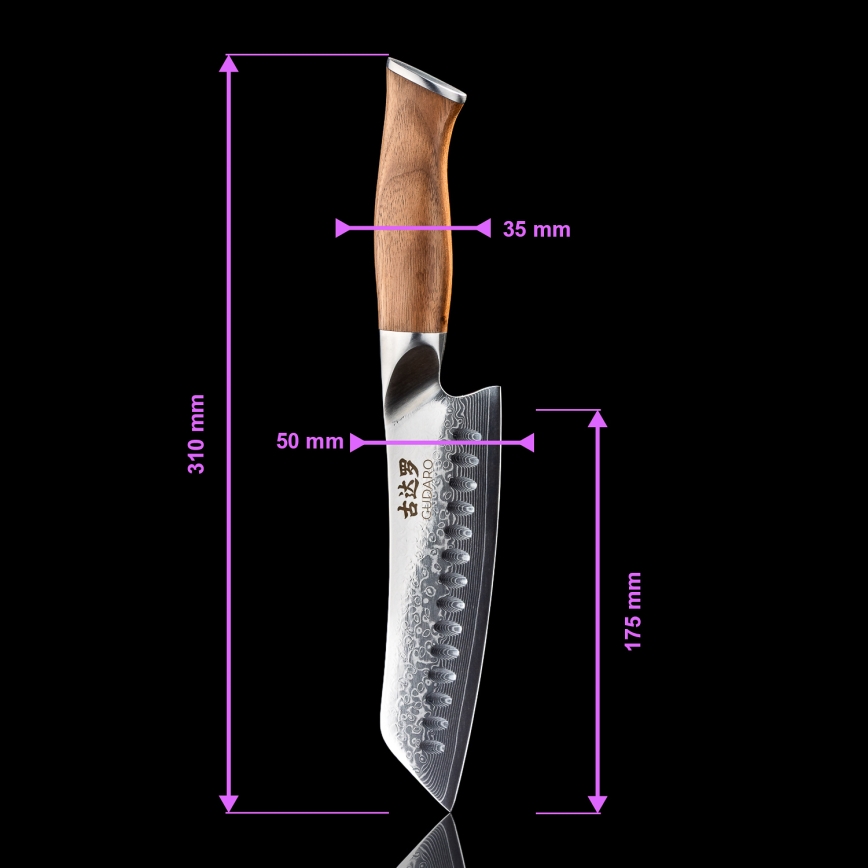Gudaro - JUEGO de 5 cuchillos de cocina de acero Damasco TAKUMI + soporte para cuchillos y tijeras para aves