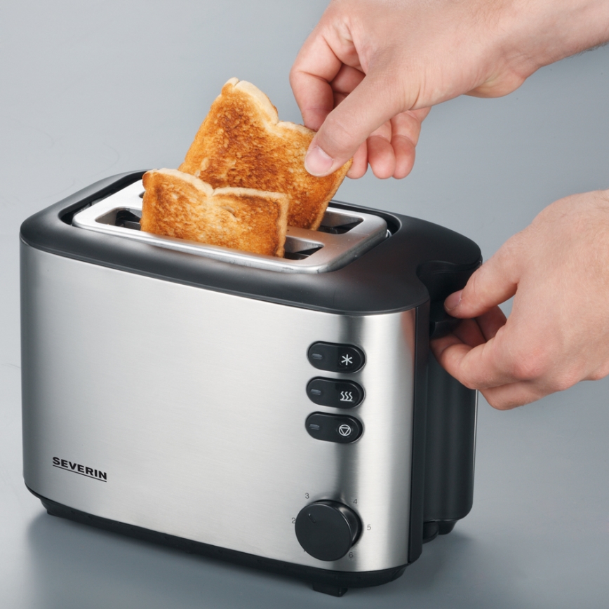 Severin AT 2514 - Tostadora de dos ranuras 850W/230V acero inoxidable/negro