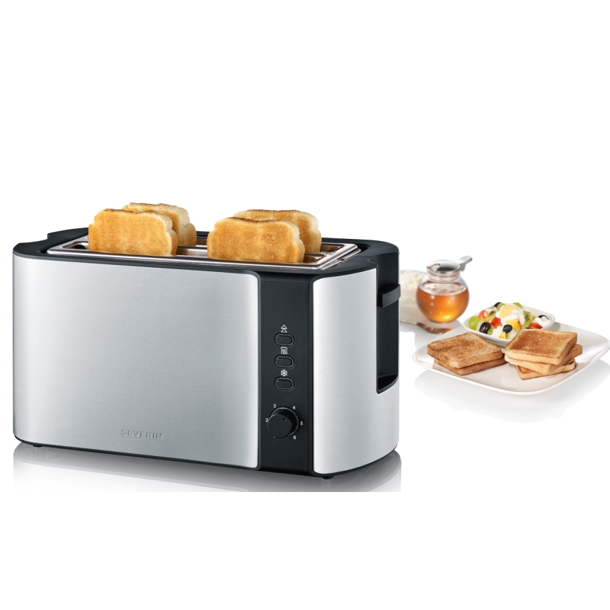 Severin AT 2590 - Tostadora de 4 ranuras, 1400 W/230 V, acero inoxidable/negro