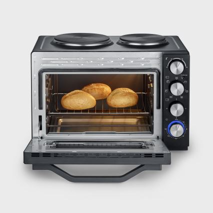 Severin TO 2074 - Horno de convección con grill y placas de cocción eléctricas 2500W/230V 30 l negro