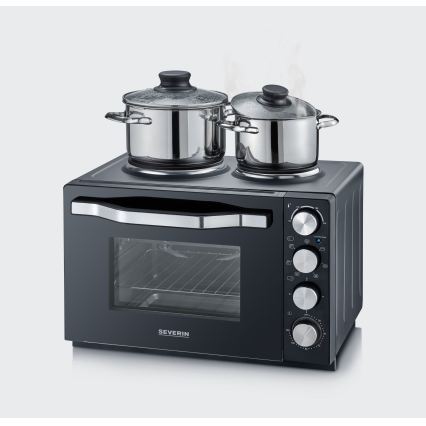 Severin TO 2074 - Horno de convección con grill y placas de cocción eléctricas 2500W/230V 30 l negro