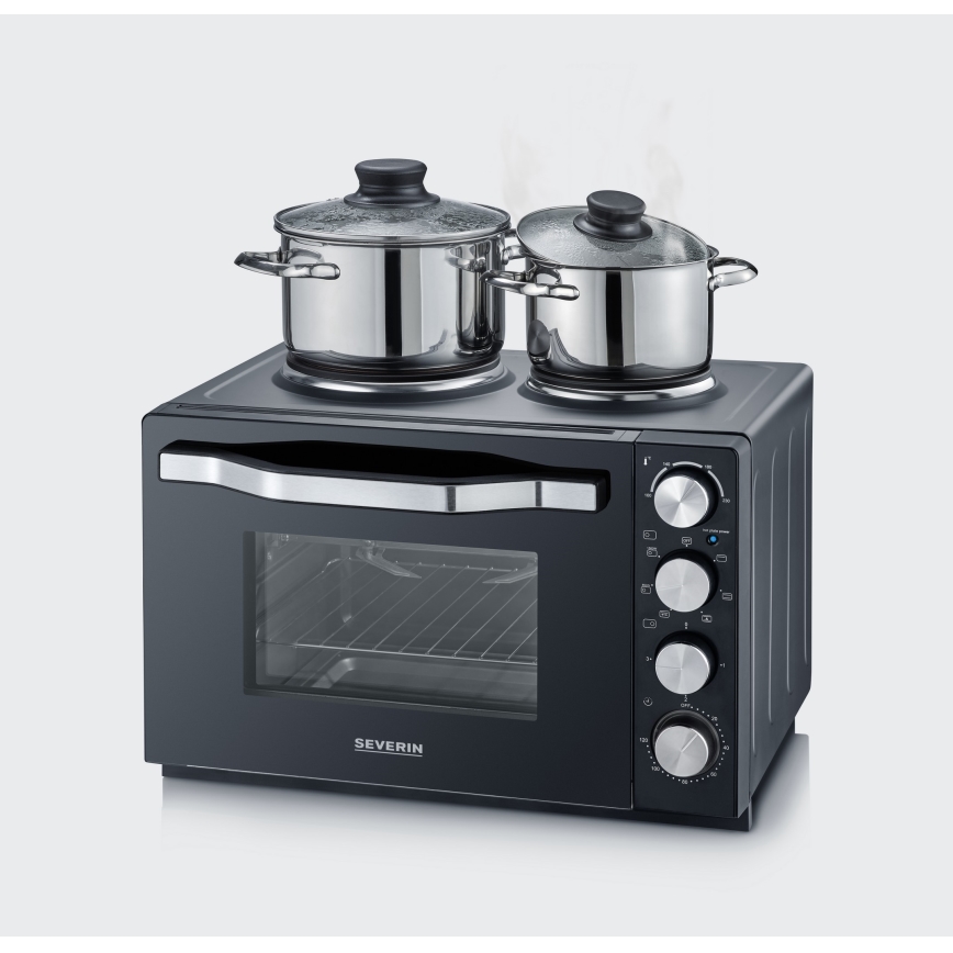 Severin TO 2074 - Horno de convección con grill y placas de cocción eléctricas 2500W/230V 30 l negro