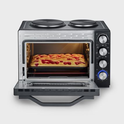 Severin TO 2074 - Horno de convección con grill y placas de cocción eléctricas 2500W/230V 30 l negro