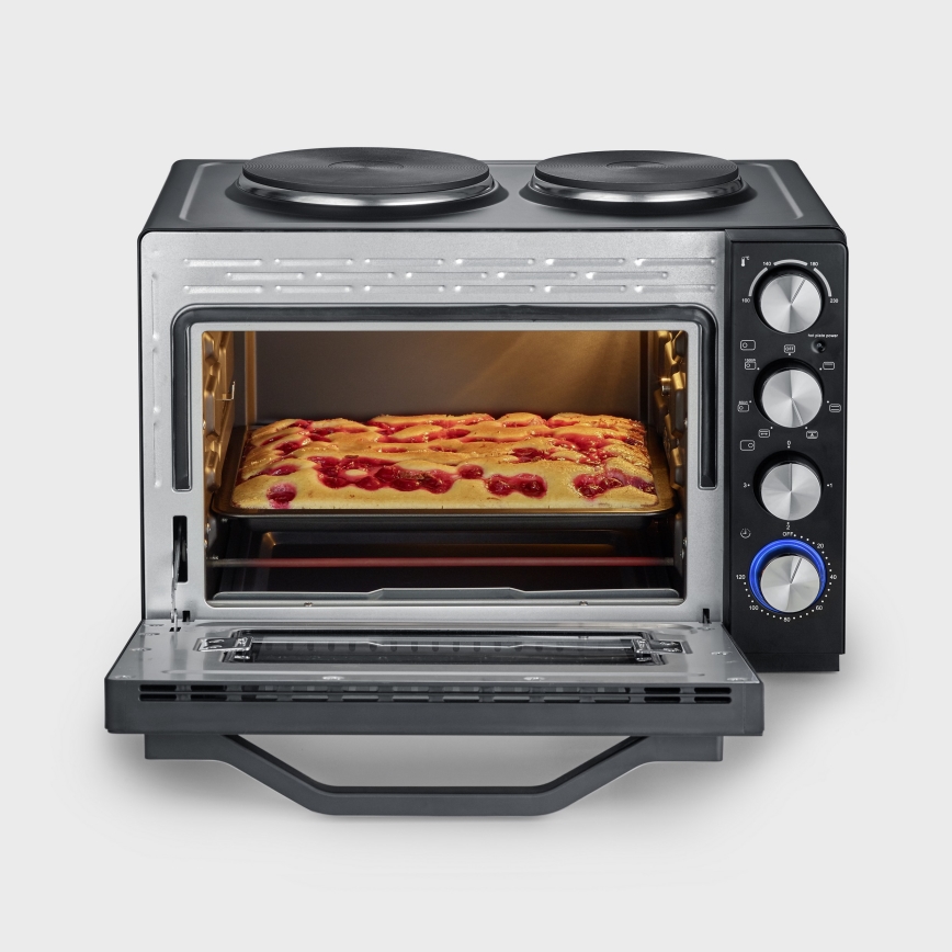 Severin TO 2074 - Horno de convección con grill y placas de cocción eléctricas 2500W/230V 30 l negro