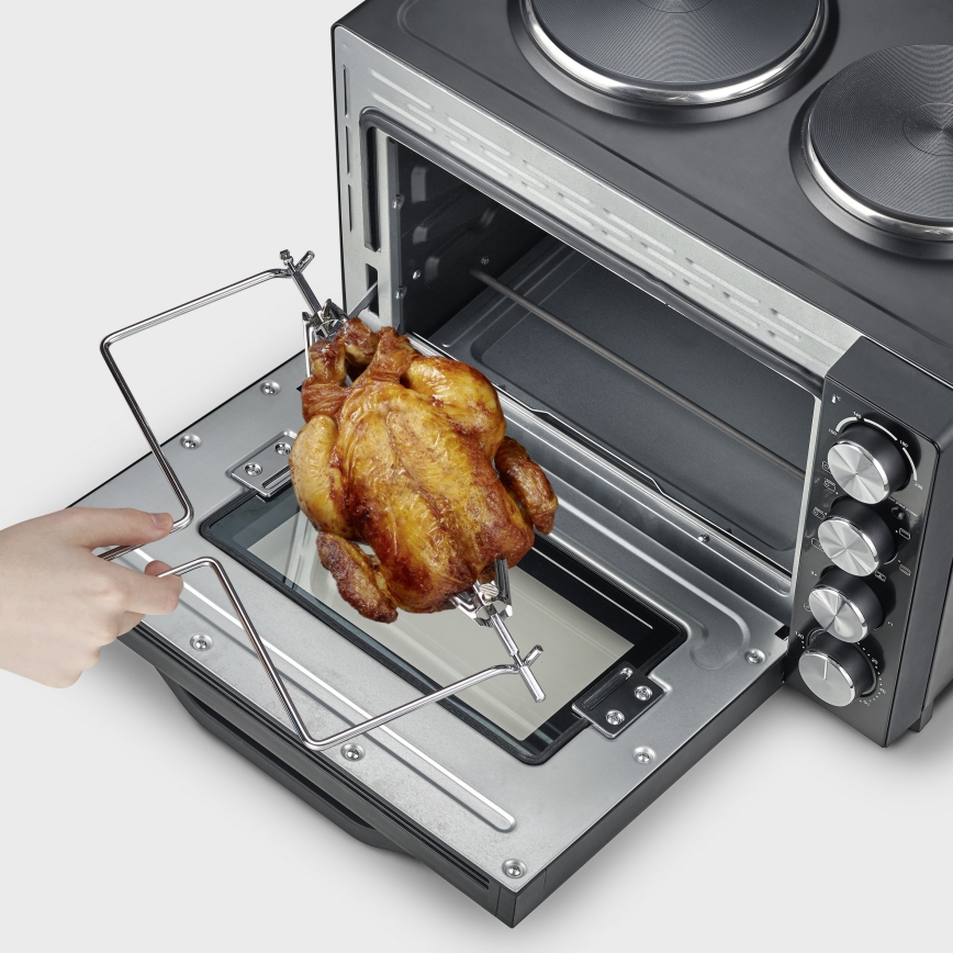 Severin TO 2074 - Horno de convección con grill y placas de cocción eléctricas 2500W/230V 30 l negro