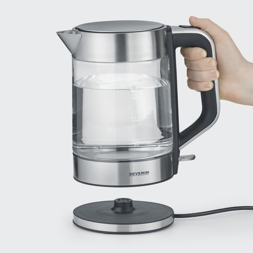 Severin WK 3420 - Hervidor eléctrico rápido 1,7 l 2200W/230V acero inoxidable/vidrio