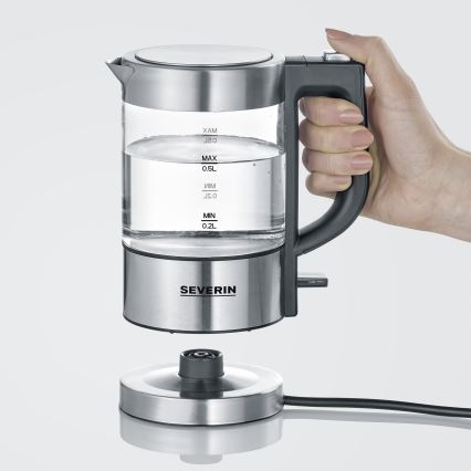 Severin WK 3472 - Hervidor eléctrico 0,5 l 1100W/230V acero inoxidable/vidrio