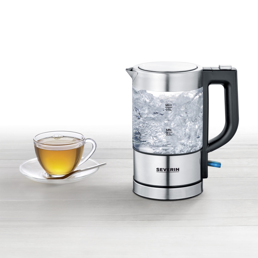 Severin WK 3472 - Hervidor eléctrico rápido 0,5 l 1100 W/230 V acero inoxidable/vidrio