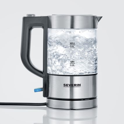 Severin WK 3472 - Hervidor eléctrico rápido 0,5 l 1100 W/230 V acero inoxidable/vidrio