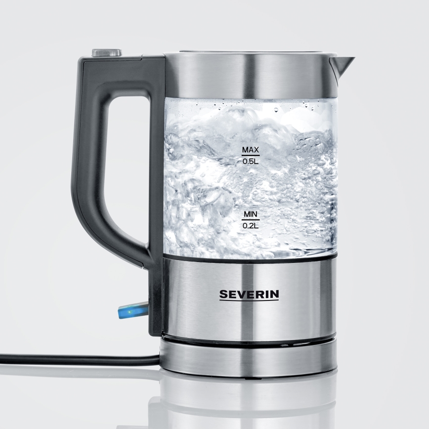 Severin WK 3472 - Hervidor eléctrico rápido 0,5 l 1100 W/230 V acero inoxidable/vidrio