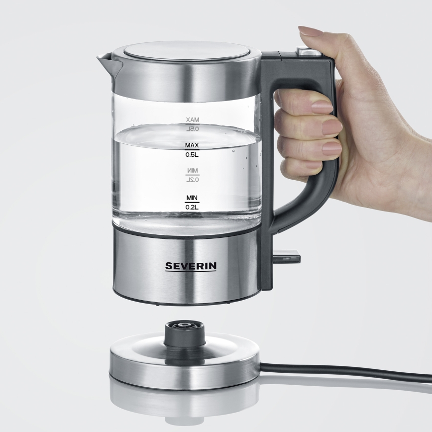 Severin WK 3472 - Hervidor eléctrico rápido 0,5 l 1100 W/230 V acero inoxidable/vidrio