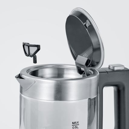 Severin WK 3472 - Hervidor eléctrico rápido 0,5 l 1100 W/230 V acero inoxidable/vidrio