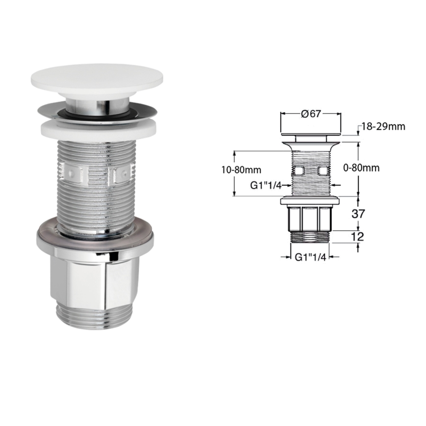 Silfra - Desagüe para lavabo Ø 6,7 cm blanco/cromo brillante