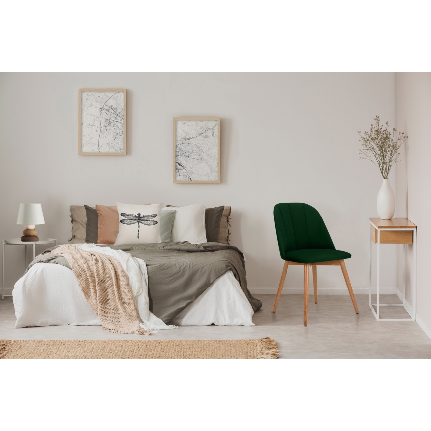 Silla de comedor BAKERI 86x48 cm verde oscuro/roble claro
