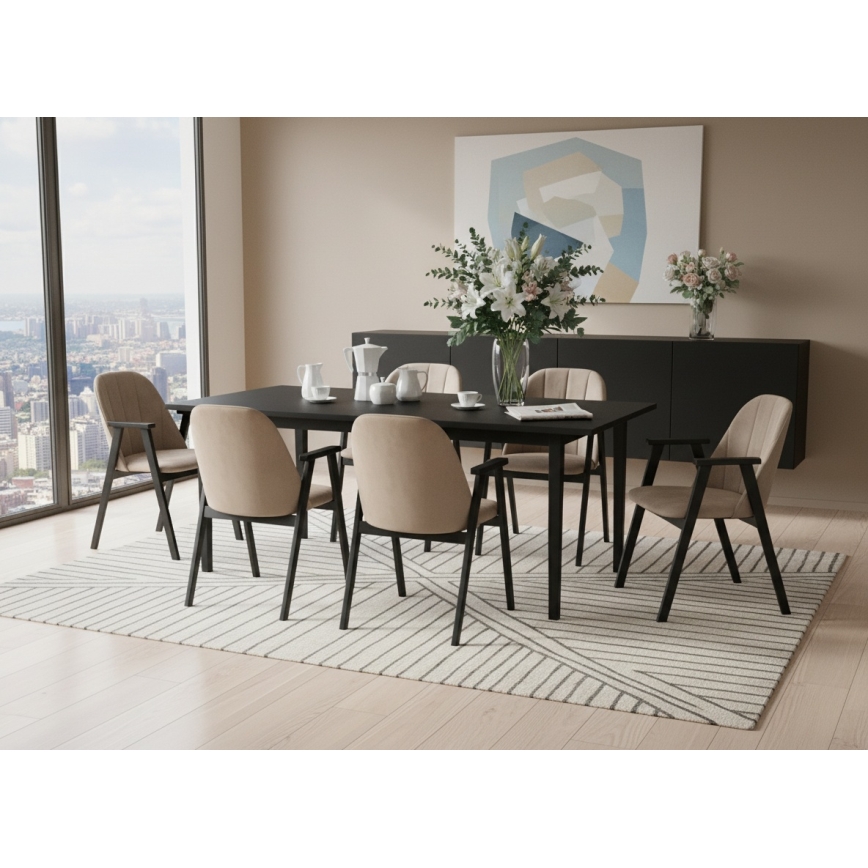 Silla de comedor GARDA negra/beige