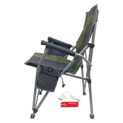 Silla plegable de camping con calefacción 11/5V verde/gris