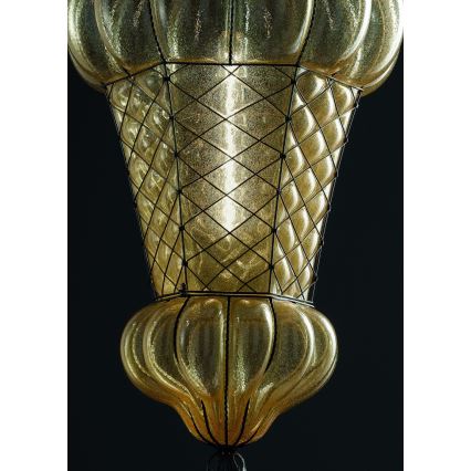 SIRU - Lámpara colgante con cadena BABÀ 1xE27/60W/230V diá. 30 cm beige/marrón Vidrio veneciano