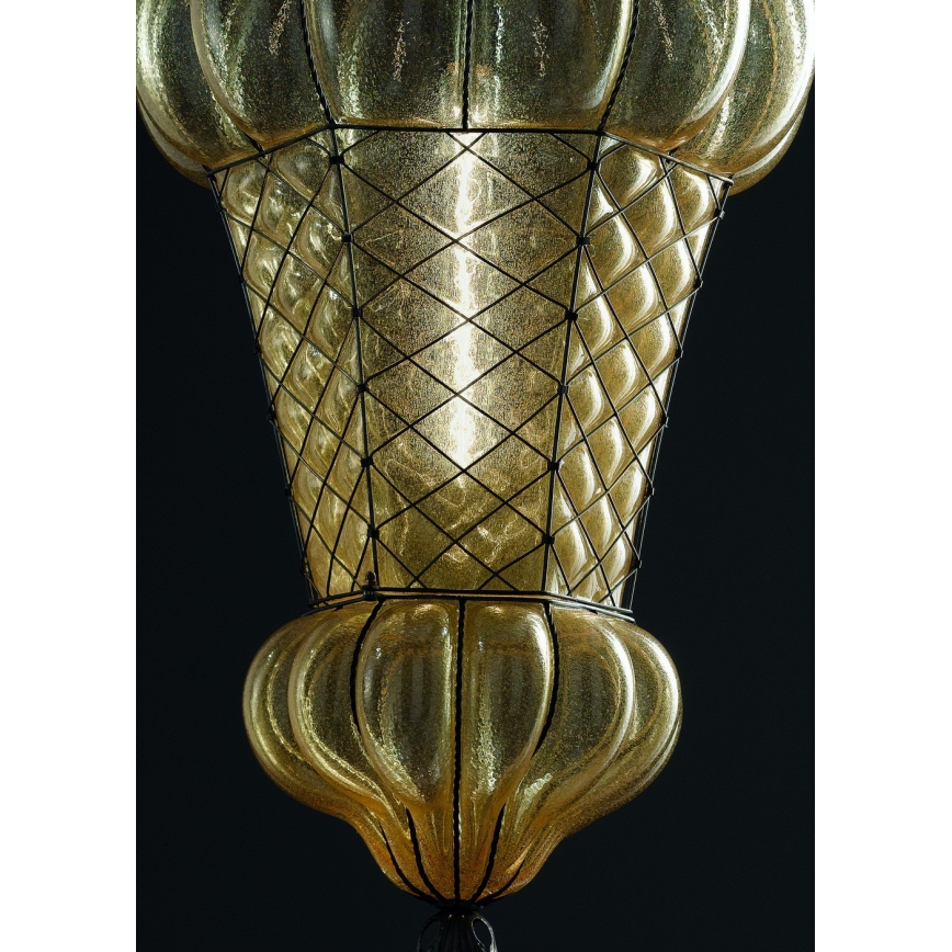 SIRU - Lámpara colgante con cadena BABÀ 1xE27/60W/230V diá. 30 cm beige/marrón Vidrio veneciano