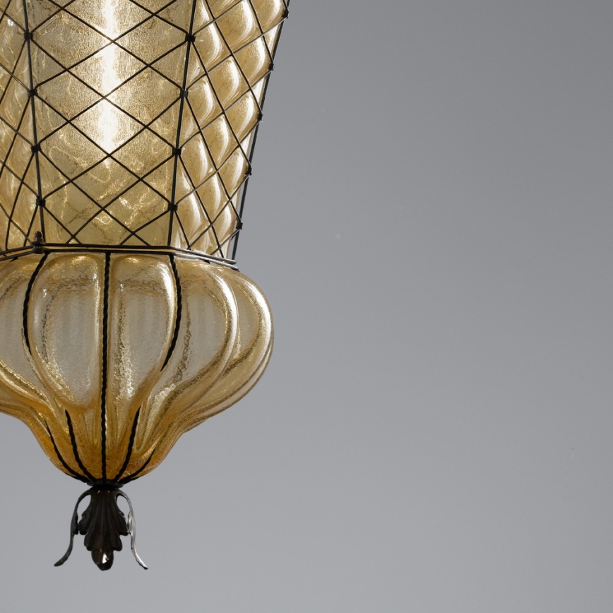 SIRU - Lámpara colgante con cadena BABÀ 1xE27/60W/230V diá. 30 cm beige/marrón Vidrio veneciano