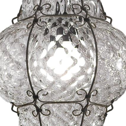 SIRU - Lámpara colgante con cadena CLASSIC 1xE27/60W/230V diá. 30 cm transparente/negro Vidrio veneciano