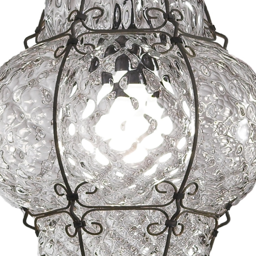 SIRU - Lámpara colgante con cadena CLASSIC 1xE27/60W/230V diá. 30 cm transparente/negro Vidrio veneciano