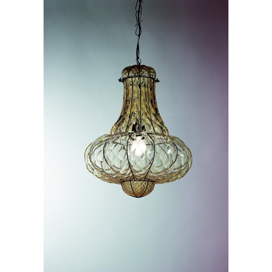 SIRU - Lámpara colgante con cadena DOGE 1xE27/60W/230V diá. 30 cm beige/negro Vidrio veneciano