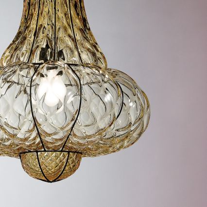 SIRU - Lámpara colgante con cadena DOGE 1xE27/60W/230V diá. 30 cm beige/negro Vidrio veneciano