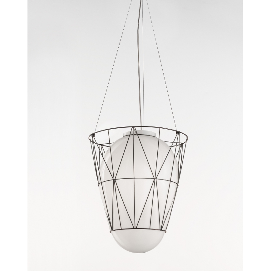 SIRU - Lámpara colgante SEGNI 1xE27/60W/230V negro/blanco Vidrio veneciano