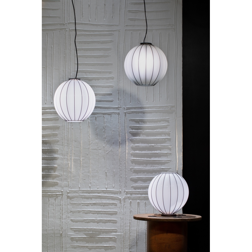 SIRU - Lámpara colgante SFERA 1xE27/60W/230V diá. 42 cm negro/blanco Vidrio veneciano