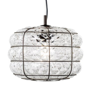SIRU - Lámpara colgante TERRA 1xE27/60W/230V negro/transparente Vidrio veneciano