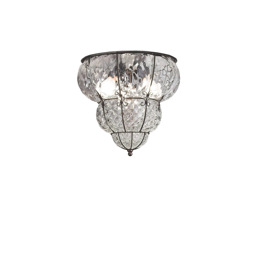 SIRU - Plafón CLASSIC 3xE14/40W/230V diá. 25 cm transparente/negro Vidrio veneciano
