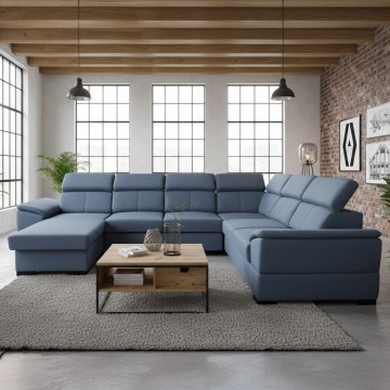 Sofá cama con esquinero universal en U y arcón de almacenamiento GRANADA azul