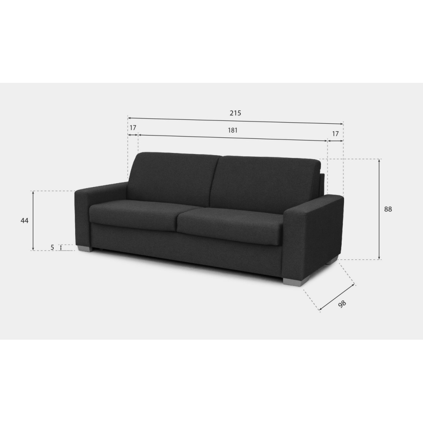 Sofá cama convertible de 3 plazas para uso diario LEKA gris
