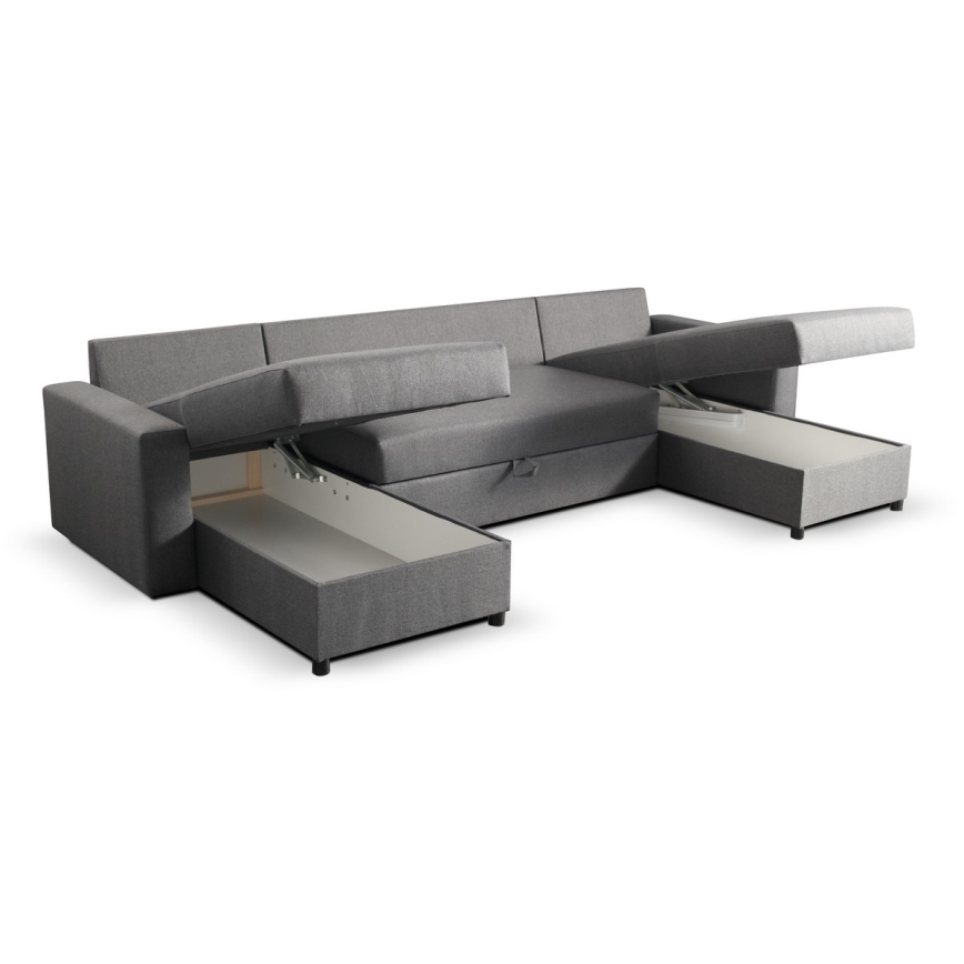 Sofá cama convertible en U con amplio espacio de almacenamiento JANISE, gris