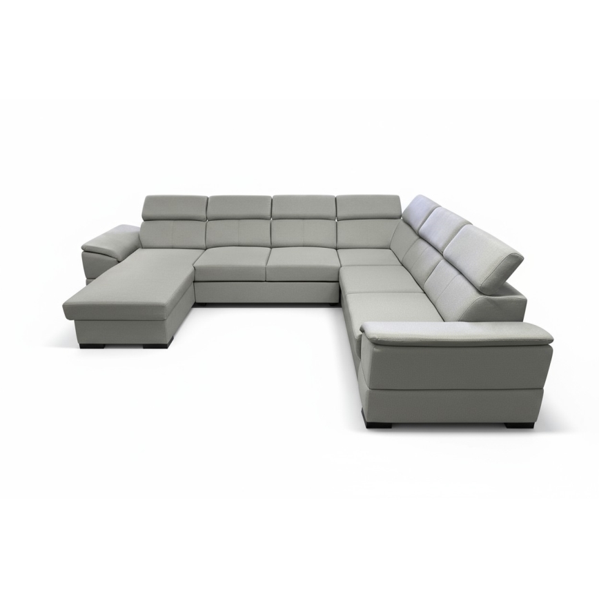 Sofá cama seccional en U con esquina reversible y almacenamiento integrado GRANADA, gris claro