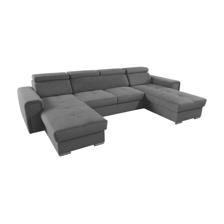 Sofá cama en U SALVADA con esquina universal y arcón, gris oscuro
