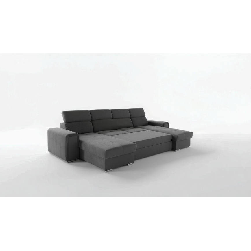 Sofá cama en U SALVADA con esquina universal y arcón, gris oscuro