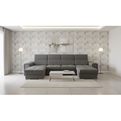 Sofá cama en U SALVADA con esquina universal y arcón, gris oscuro