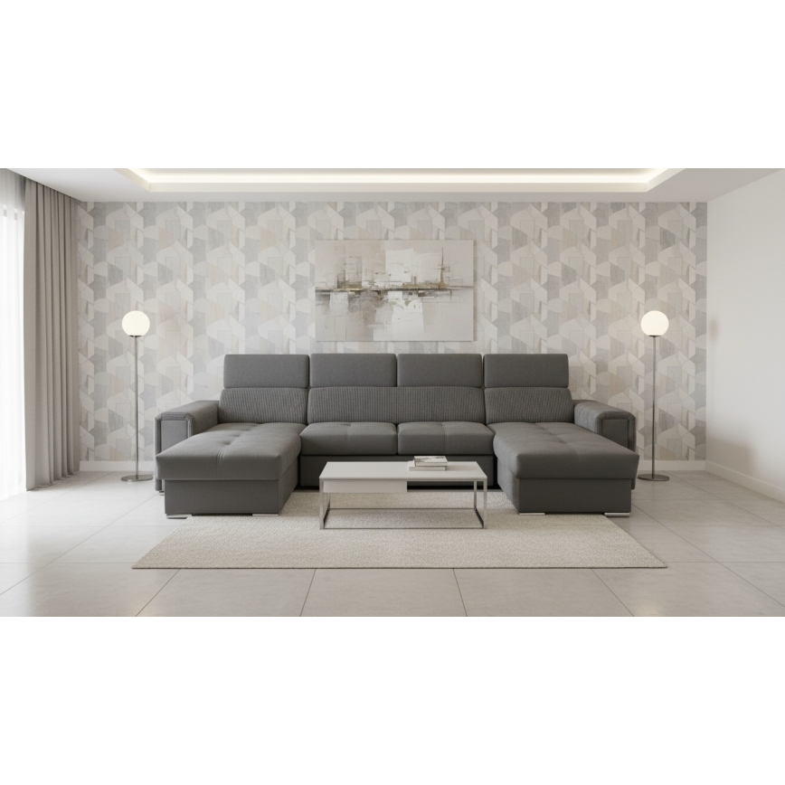 Sofá cama en U SALVADA con esquina universal y arcón, gris oscuro