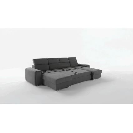 Sofá cama en U SALVADA con esquina universal y arcón, gris oscuro
